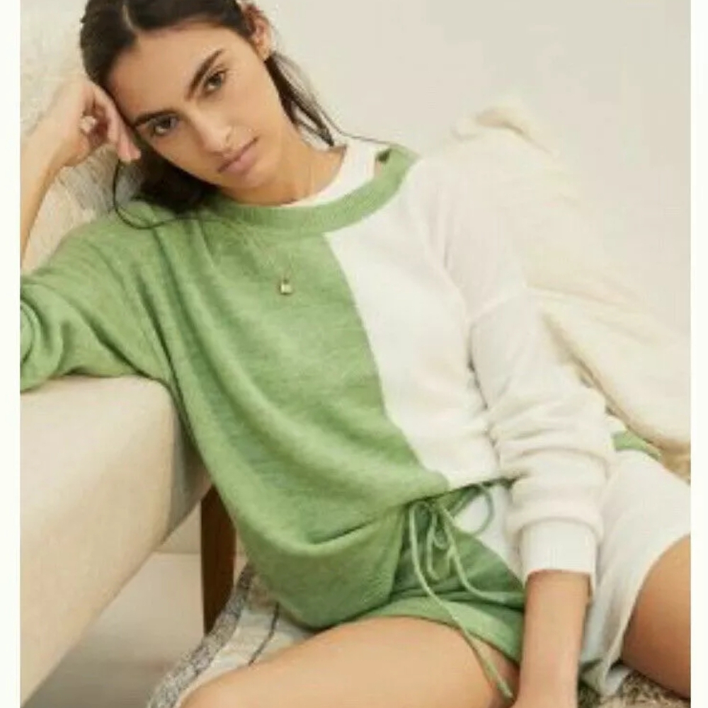 Anthropologie Saturday Sunday Green White Colorblock Sweater, Women's Large